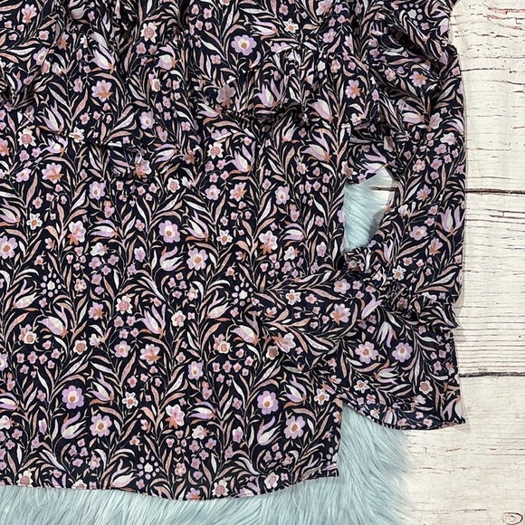 J. Crew Ruffle crinkle chiffon top in floral flourish navy pink - Picture 8 of 10